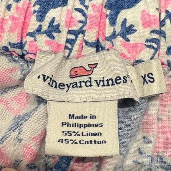 Vineyard Vines Tropical Turtle & Flamingo Print Linen Blend Shorts XS Blue Pink - Picture 2 of 11